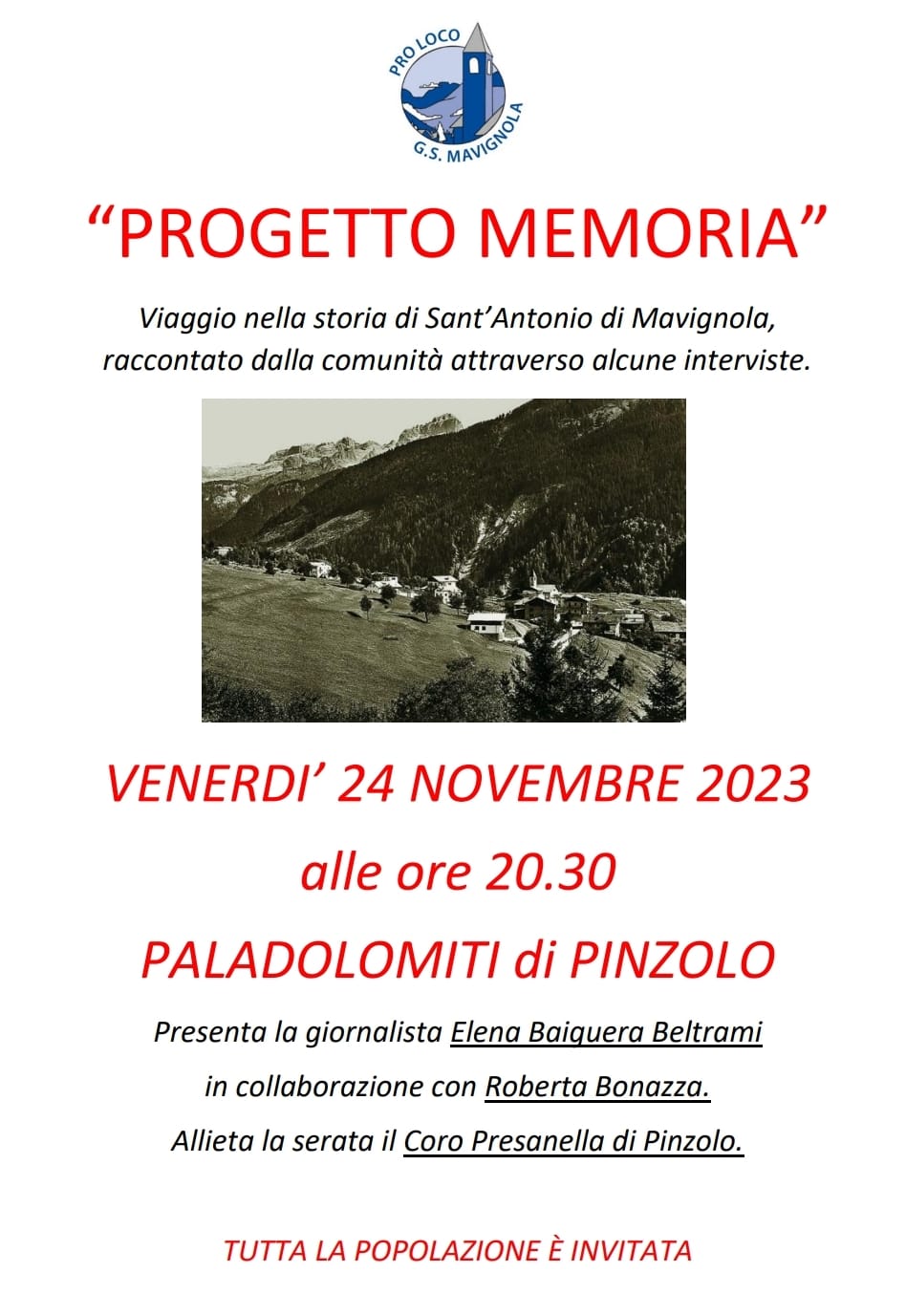 Paladolomiti Venerdì 24 novembre ore 20 30 Progetto Memoria