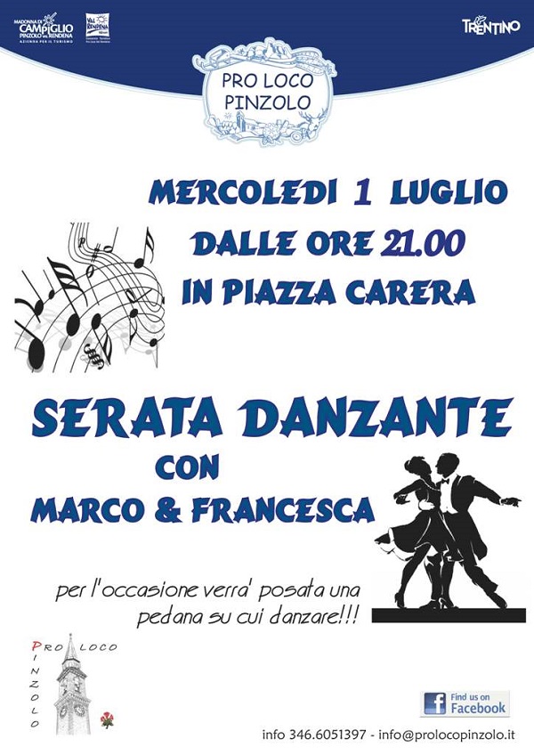 1 luglio: serata danzante in piazza Carera - Campane di Pinzolo.it