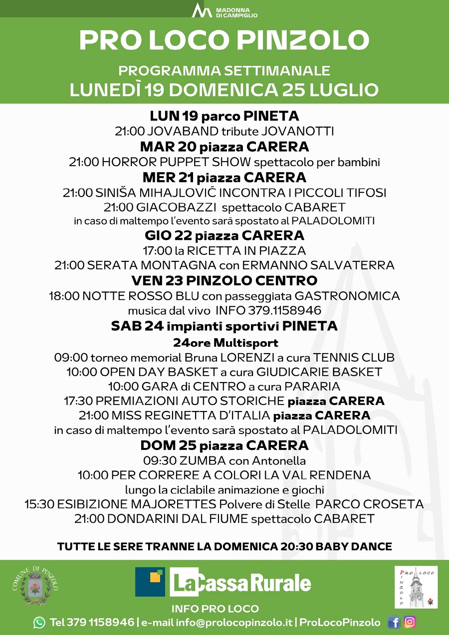 Pro Loco Pinzolo: Programmazione settimanale - Lunedì 19 Domenica 25 ...